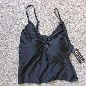 NWT Adolfo16 Black Tankini Swim Top Padded Bra Metal Ring Accent Adjust Straps